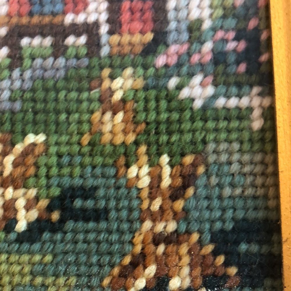 needlepoint of haystacks, farmhouse, autumn tree, silo/framed 10 1/2 x 8 1/2 - Picture 12 of 12